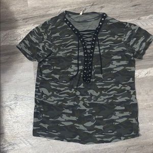 Emma And Sam- Camo lace up top